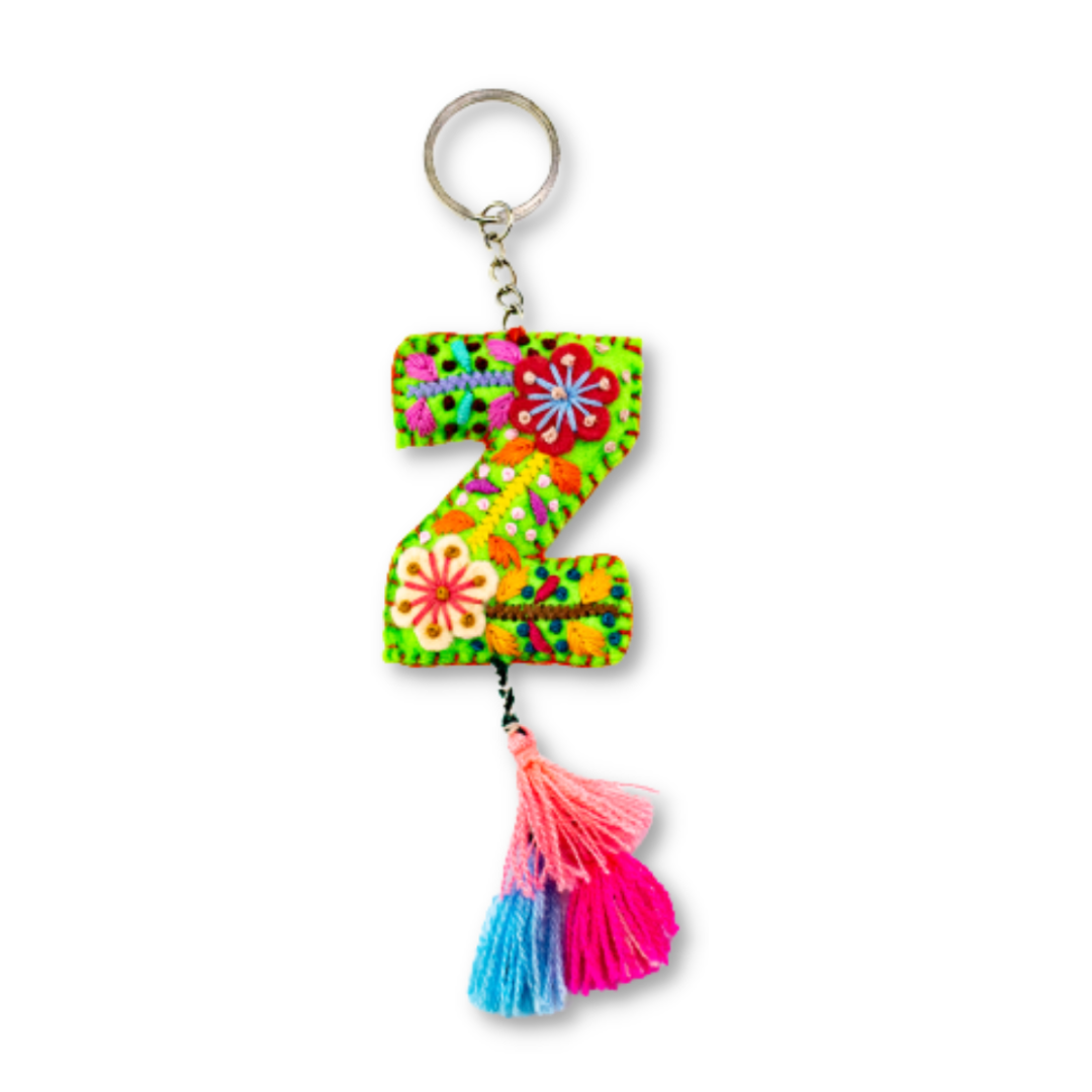 Alphabet Letter Embroidered Boho Keychain | Bag Charm - Mexico