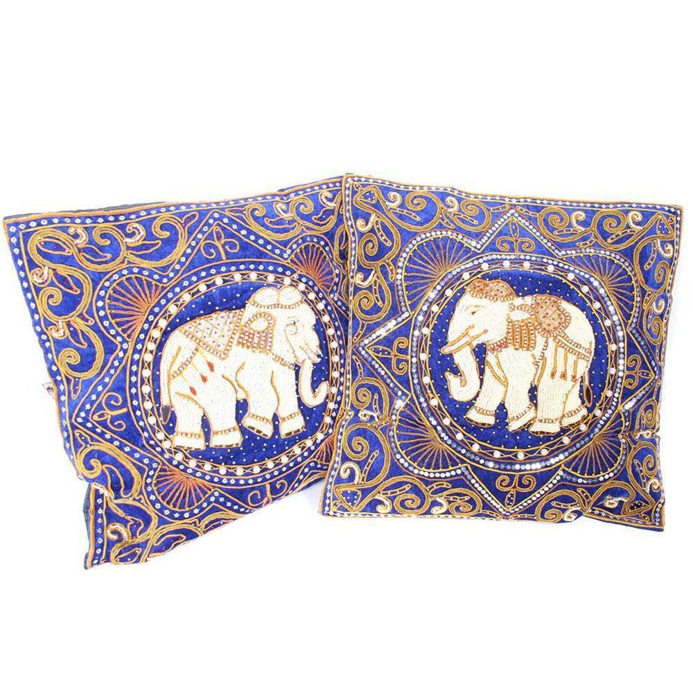 Elephant Tapestry Beaded Embroidered Cushion- Thailand