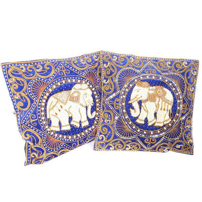 Elephant Tapestry Beaded Embroidered Cushion- Thailand