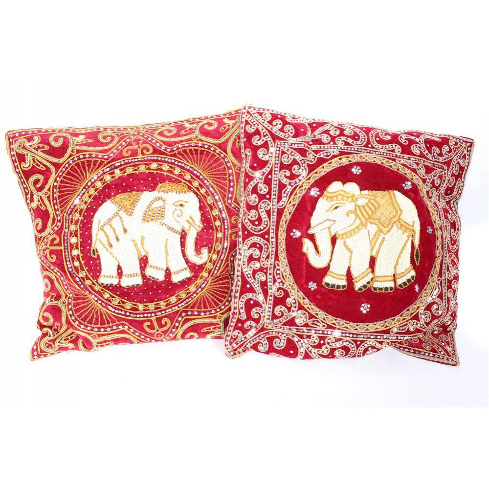 Elephant Tapestry Beaded Embroidered Cushion- Thailand