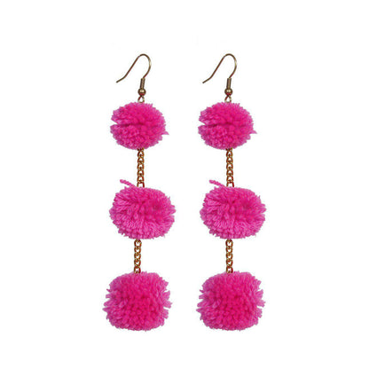 Pom Pom Triple Earrings - Thailand