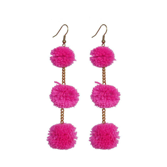 Pom Pom Triple Earrings - Thailand