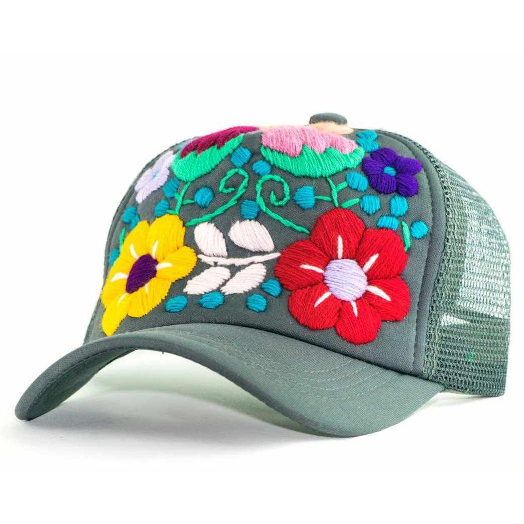 Tulum Hand Embroidered Trucker Flower Hat - Mexico
