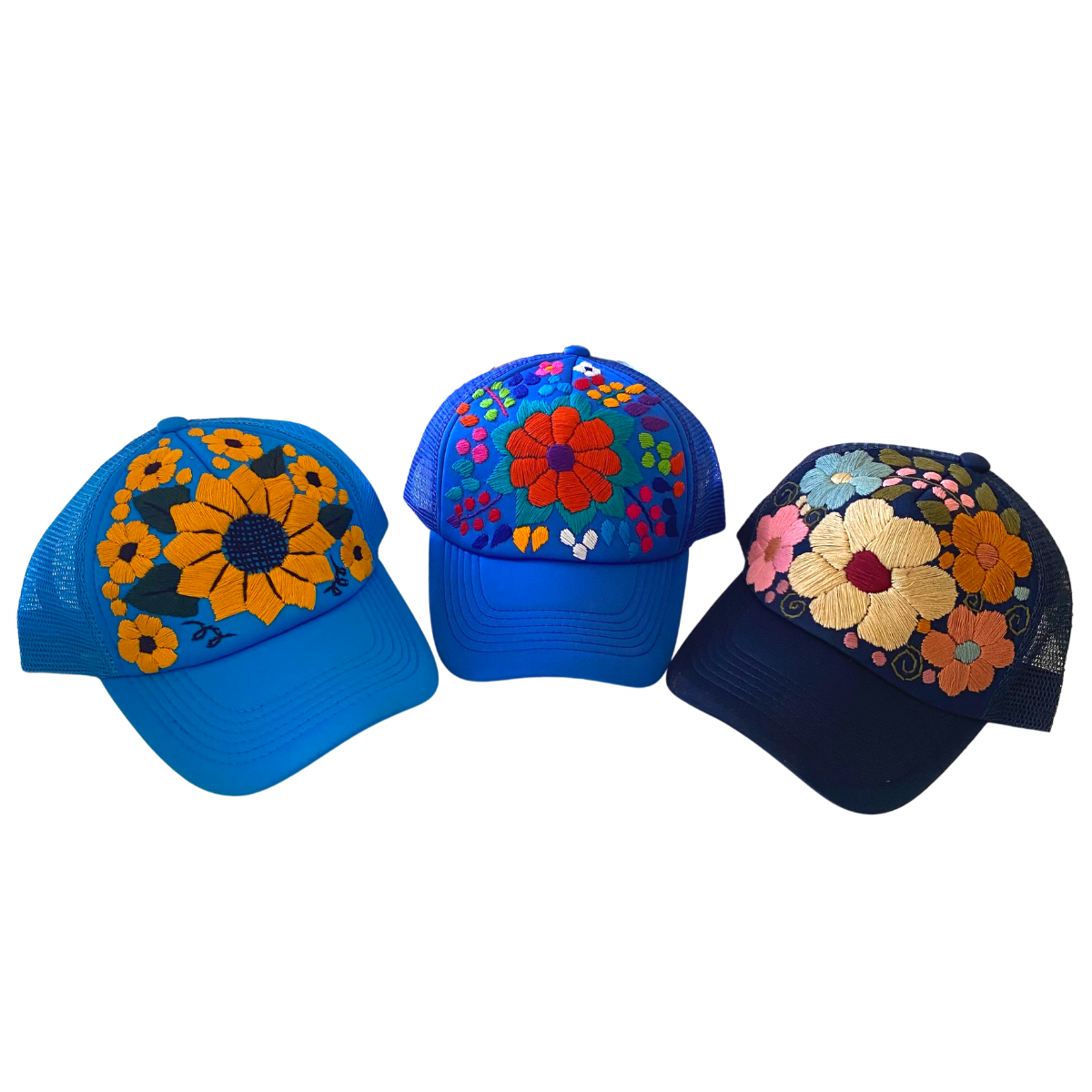 Tulum Hand Embroidered Trucker Flower Hat - Mexico