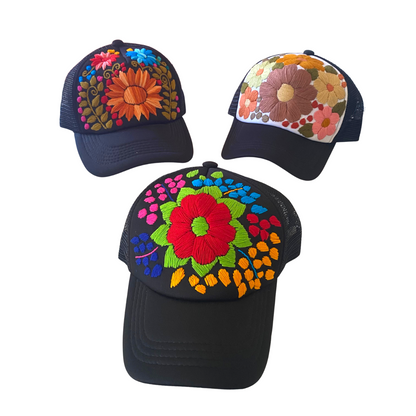 Tulum Hand Embroidered Trucker Flower Hat - Mexico