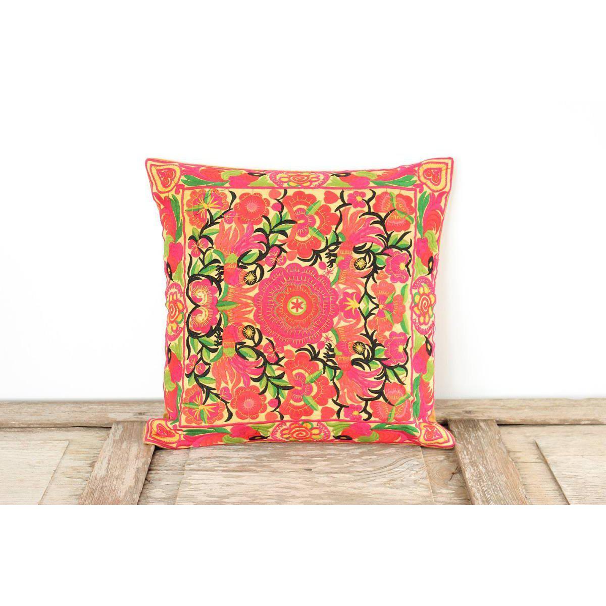 Hmong Bird Embroidered Pillow Cover - Thailand