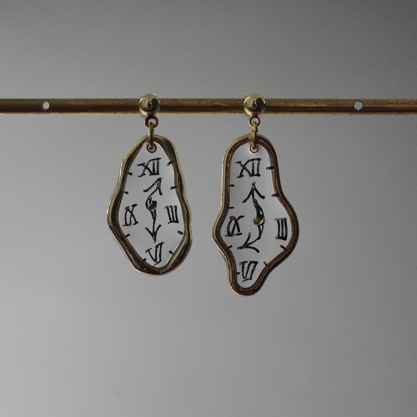 Melting Dali Clock Earrings |Hand-painted Gold and Silver Dali's Soft Watches | Resin Modern Art Earrings