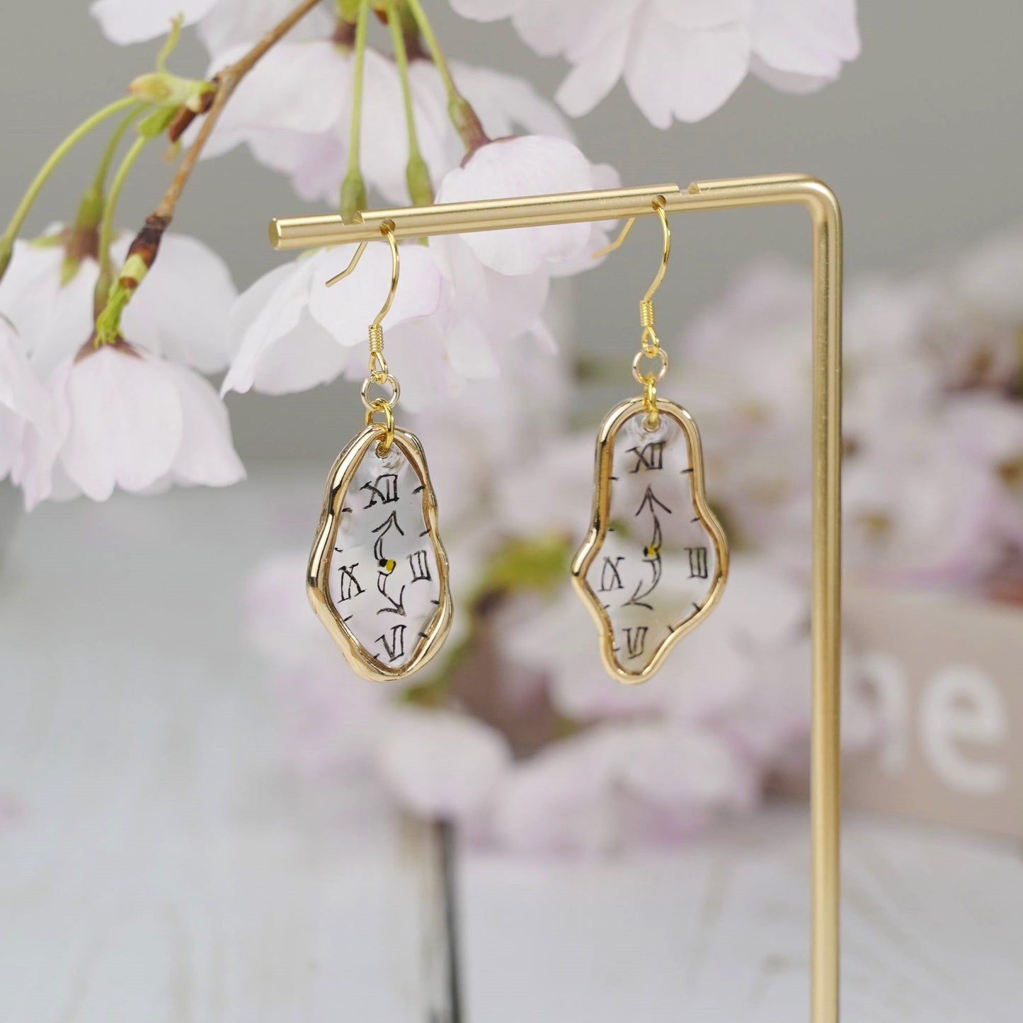 Melting Dali Clock Earrings |Hand-painted Gold and Silver Dali's Soft Watches | Resin Modern Art Earrings