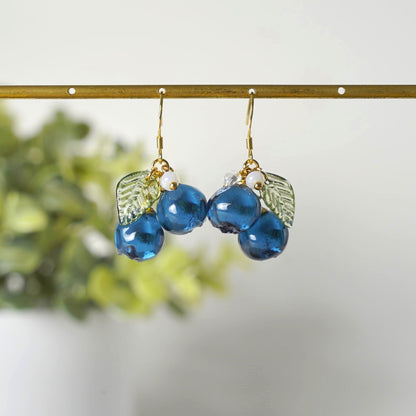 Handmade Blueberry Earrings | Resin Art Cluster Small Wildberry Fruit Earrings