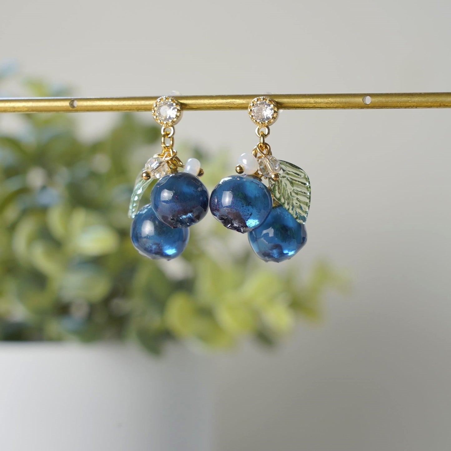 Handmade Blueberry Earrings | Resin Art Cluster Small Wildberry Fruit Earrings