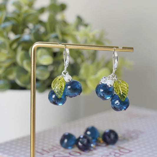 Handmade Blueberry Earrings | Resin Art Cluster Small Wildberry Fruit Earrings