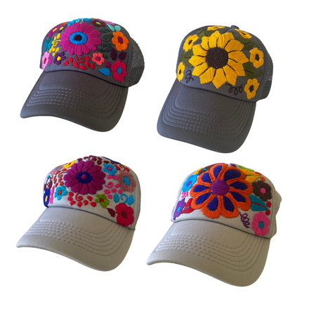 Tulum Hand Embroidered Trucker Flower Hat - Mexico