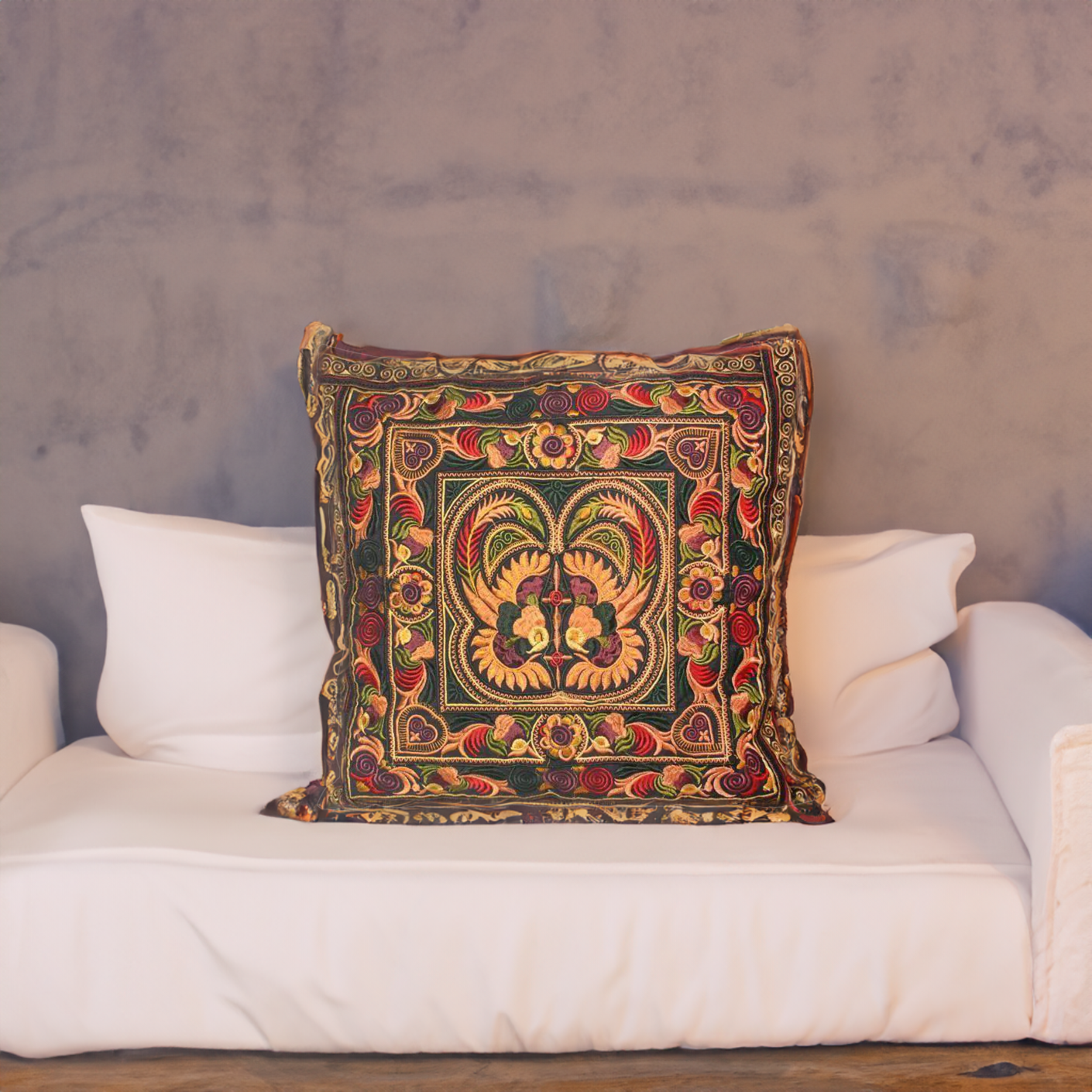 Hmong Bird Embroidered Pillow Cover - Thailand