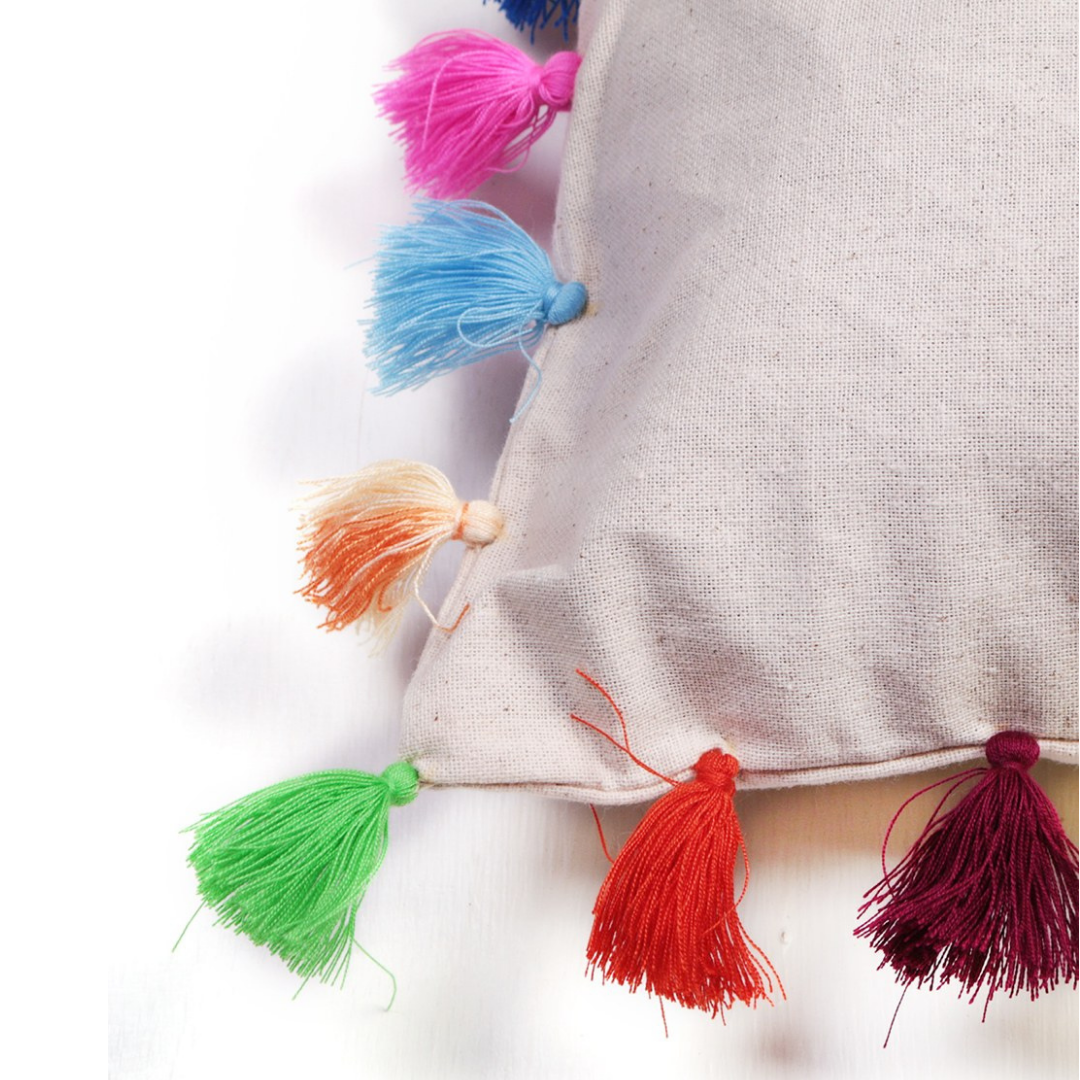 Multicolor Tassel Cotton Pillow Cover - Thailand