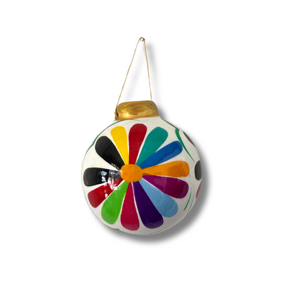 Hand-Painted Ceramic Colorful Sphere Boho Flower Ornament - Mexico