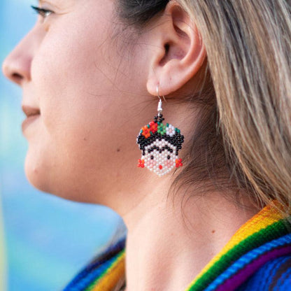 Frida Kahlo Seed Bead Earrings - Guatemala