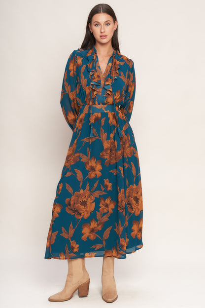BURNISHED BOTANICA WOVEN MIDI DRESS
