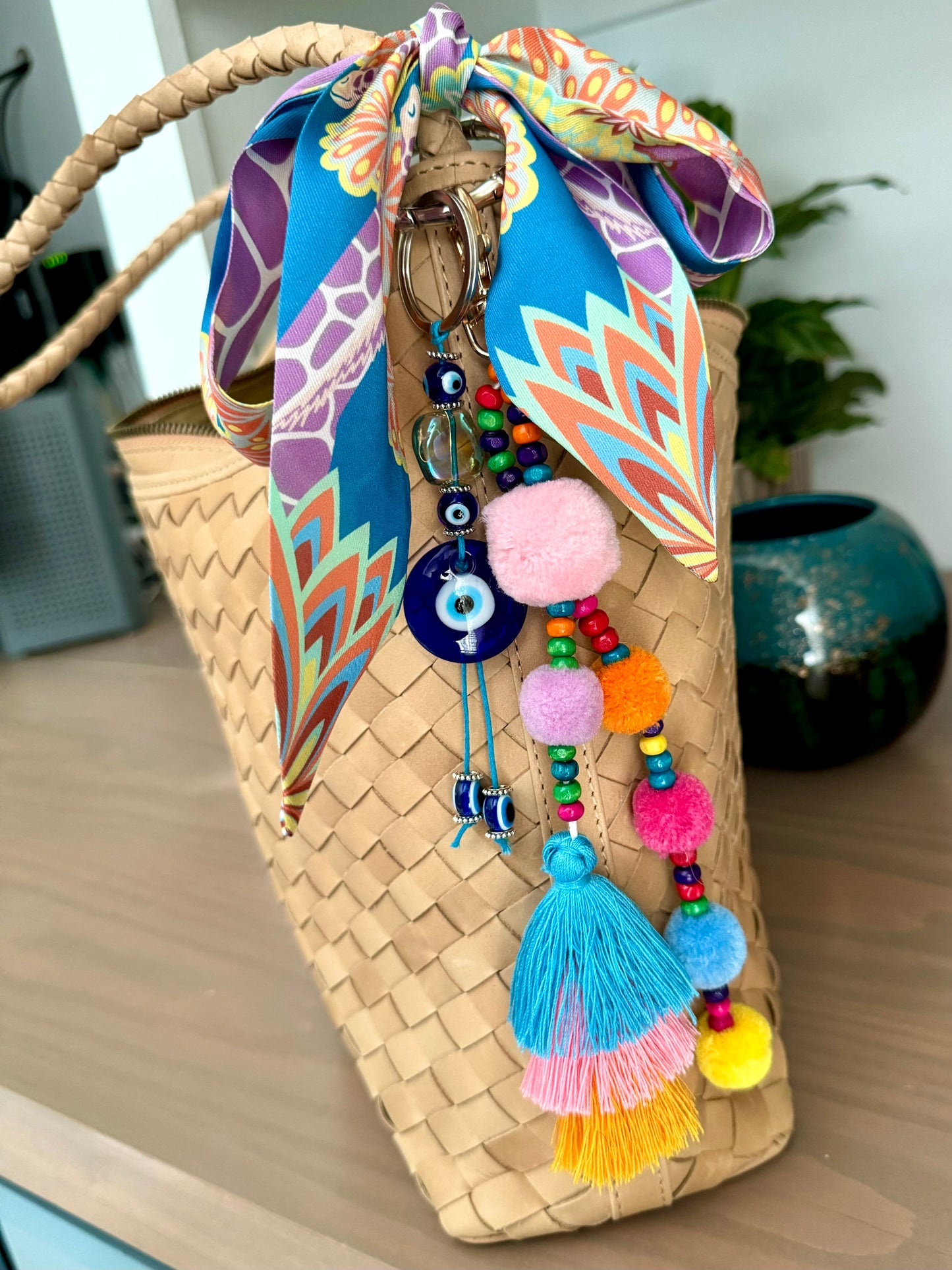 Colorful Beaded Pom Pom Tassel Keychain / Bag Charm