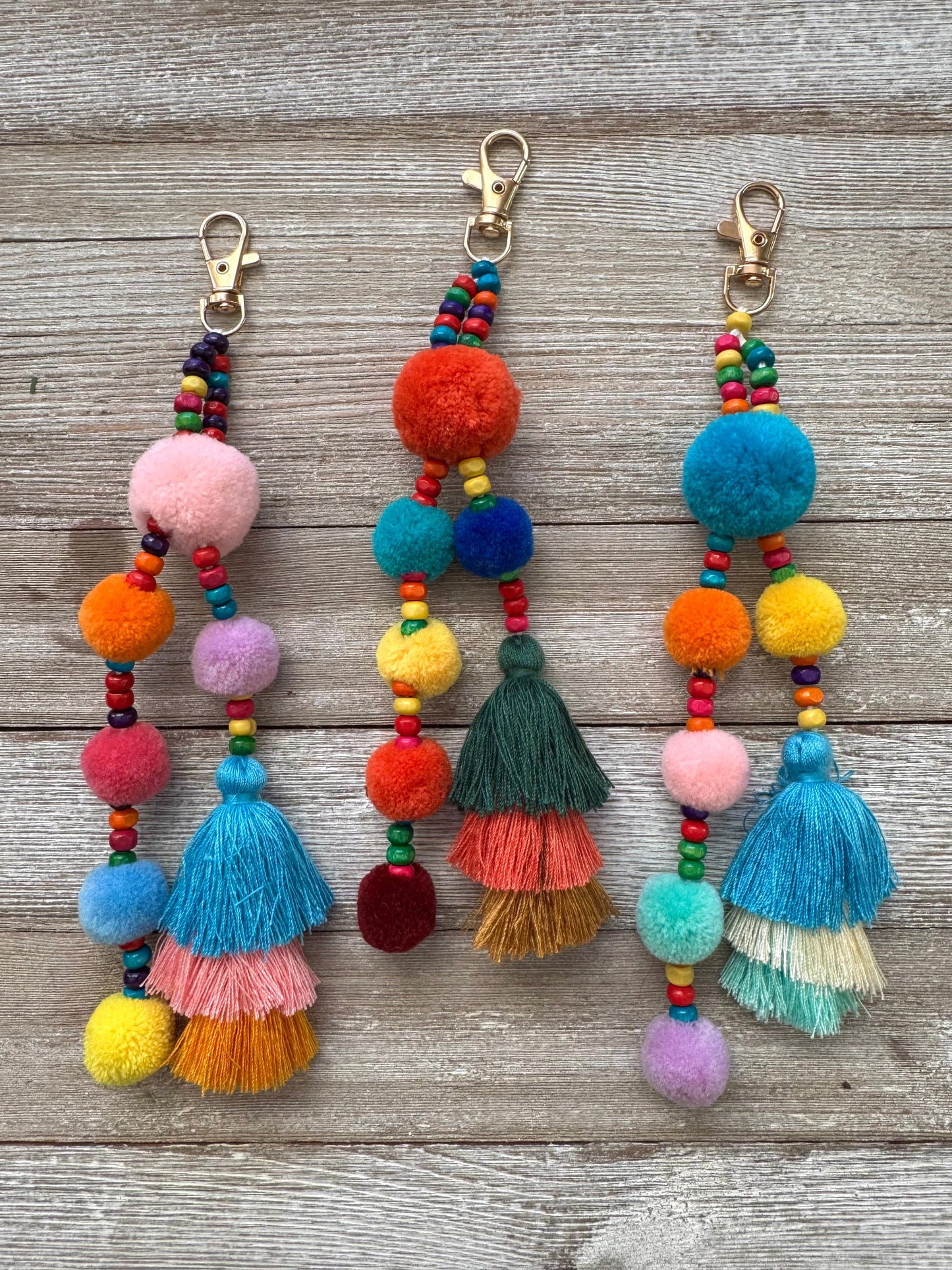 Colorful Beaded Pom Pom Tassel Keychain / Bag Charm