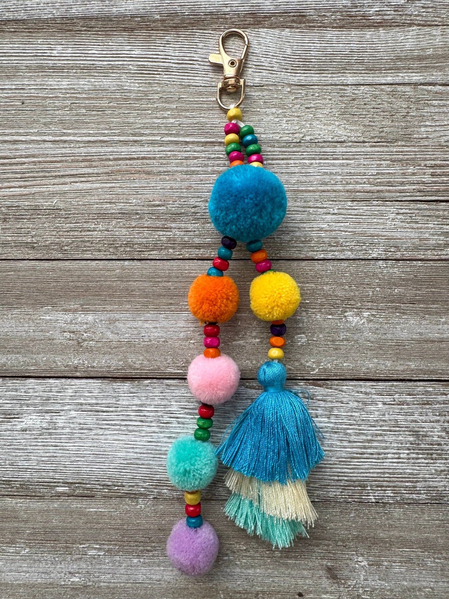 Colorful Beaded Pom Pom Tassel Keychain / Bag Charm