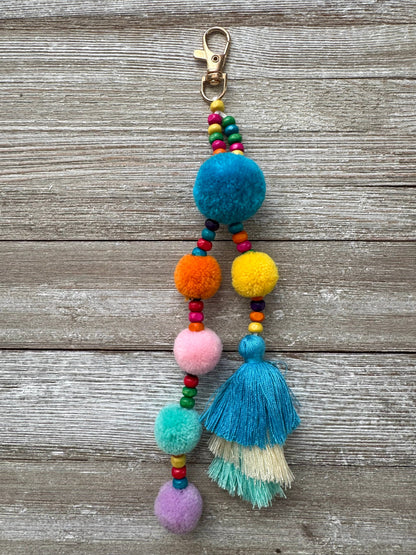 Colorful Beaded Pom Pom Tassel Keychain / Bag Charm