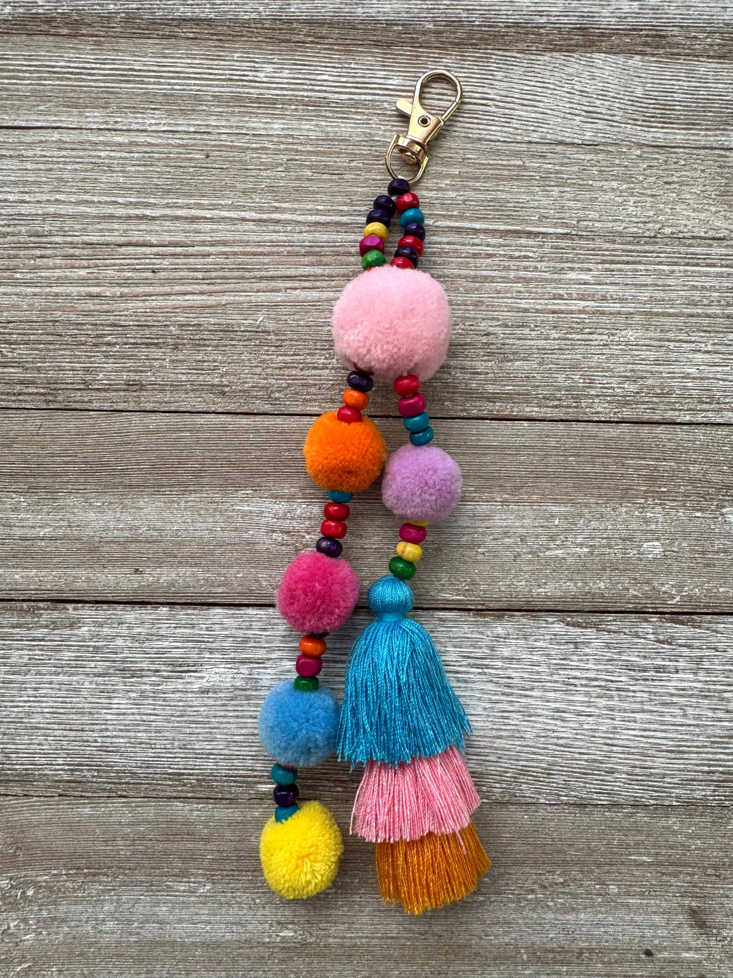 Colorful Beaded Pom Pom Tassel Keychain / Bag Charm