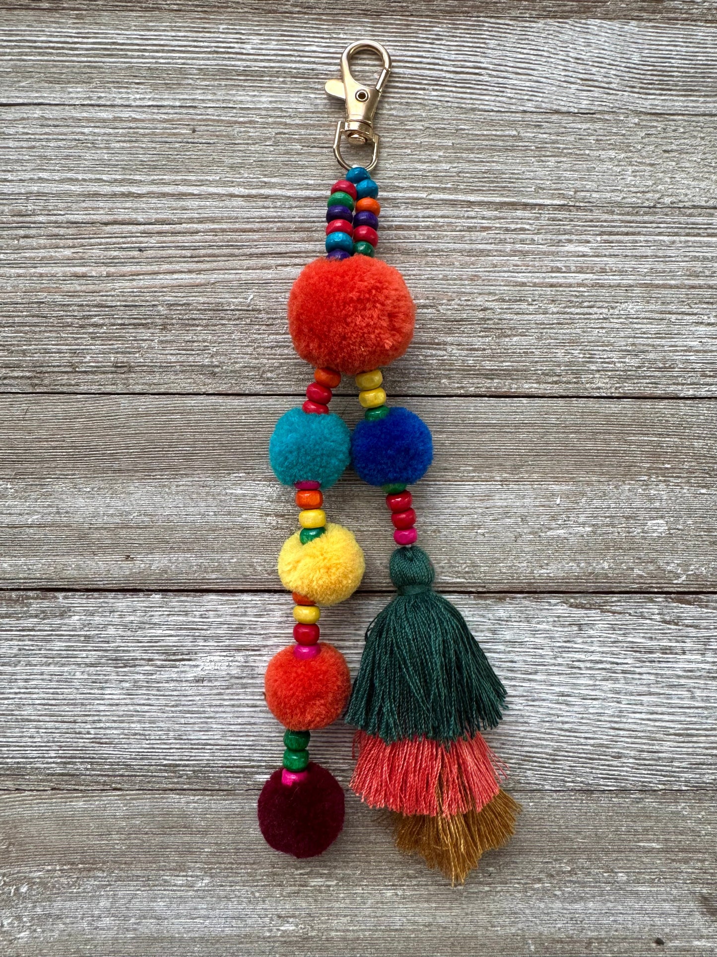 Colorful Beaded Pom Pom Tassel Keychain / Bag Charm
