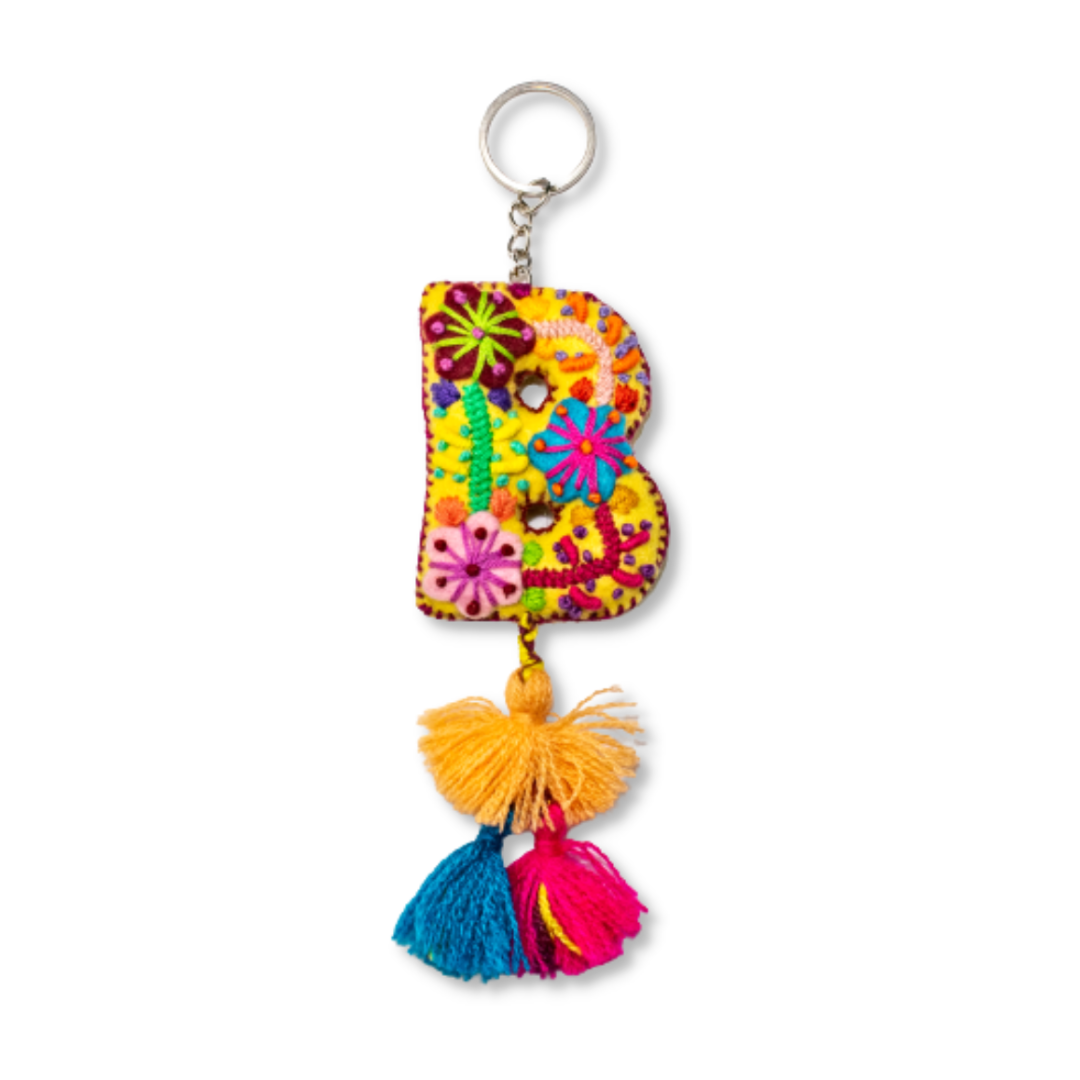 Alphabet Letter Embroidered Boho Keychain | Bag Charm - Mexico