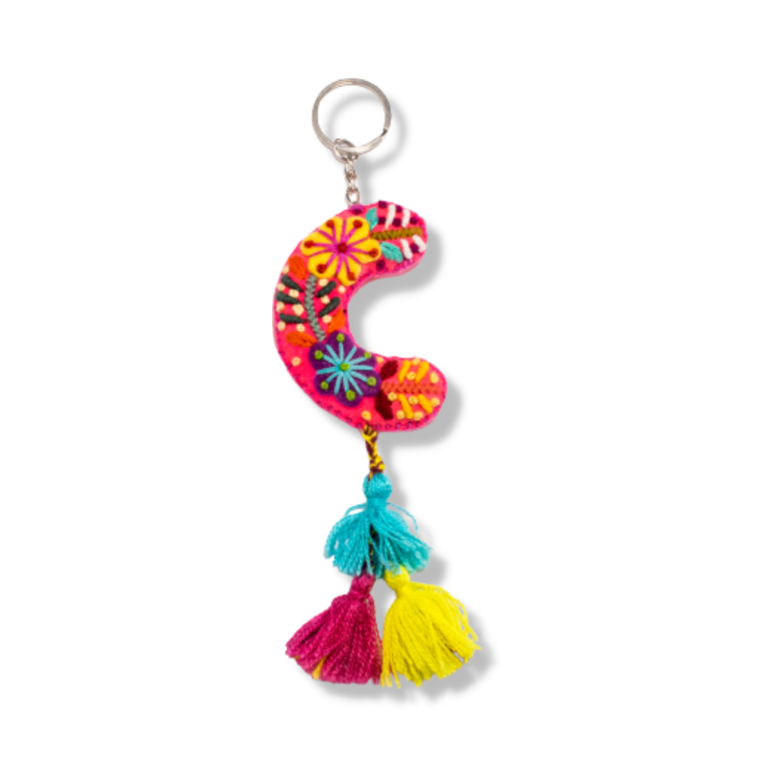 Alphabet Letter Embroidered Boho Keychain | Bag Charm - Mexico