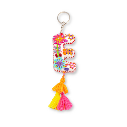 Alphabet Letter Embroidered Boho Keychain | Bag Charm - Mexico