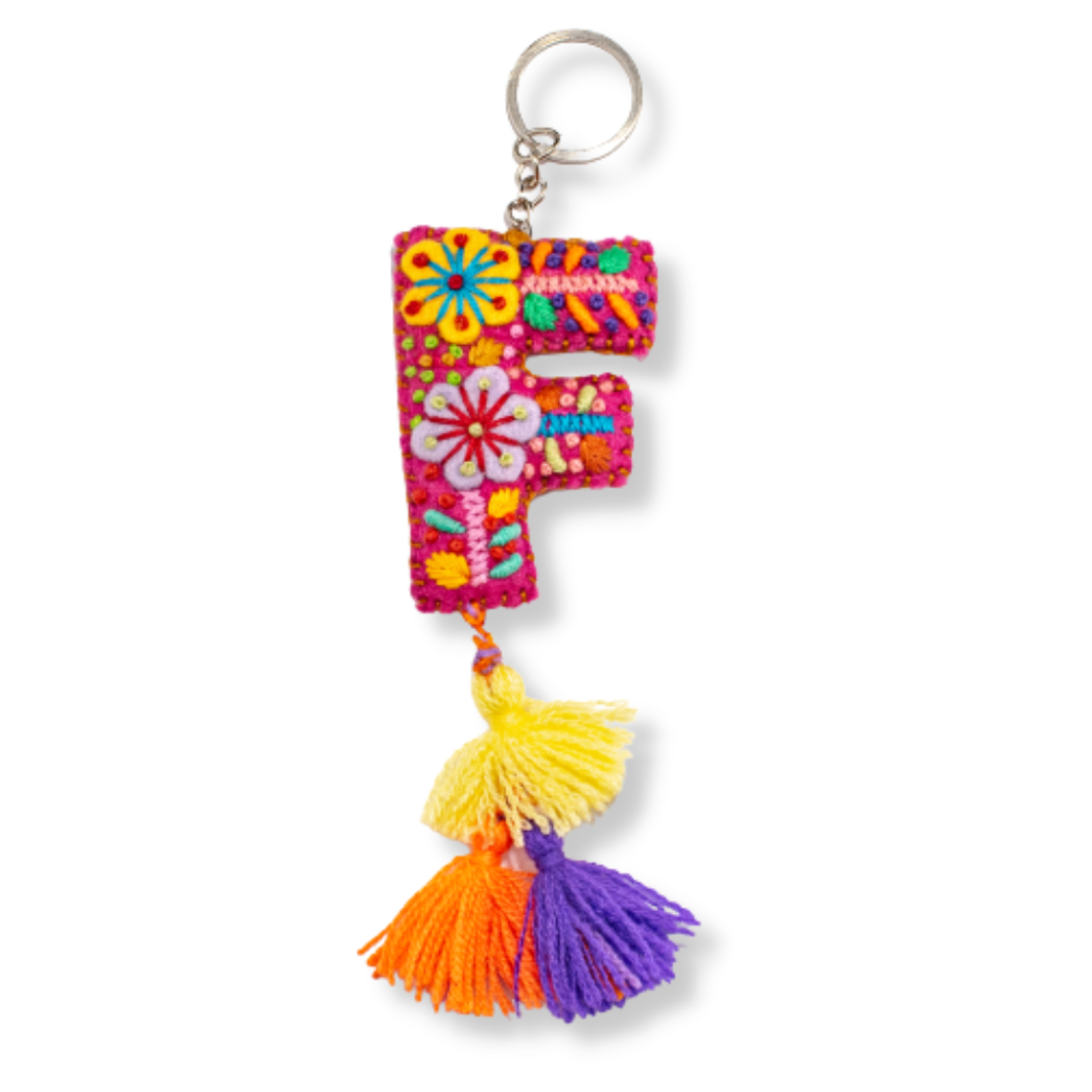 Alphabet Letter Embroidered Boho Keychain | Bag Charm - Mexico