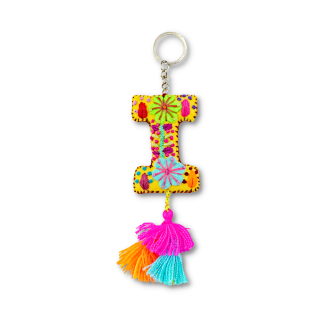Alphabet Letter Embroidered Boho Keychain | Bag Charm - Mexico