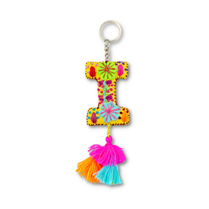 Alphabet Letter Embroidered Boho Keychain | Bag Charm - Mexico