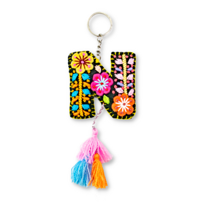 Alphabet Letter Embroidered Boho Keychain | Bag Charm - Mexico