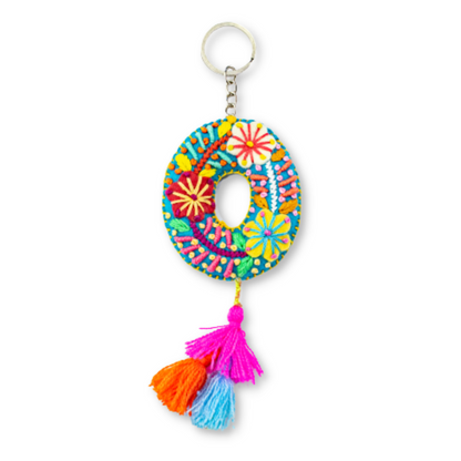 Alphabet Letter Embroidered Boho Keychain | Bag Charm - Mexico