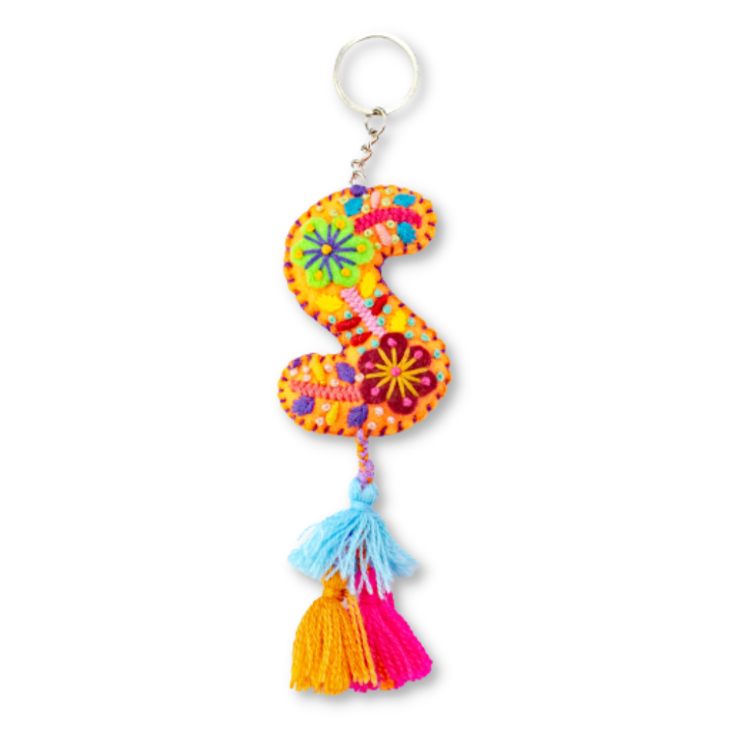 Alphabet Letter Embroidered Boho Keychain | Bag Charm - Mexico