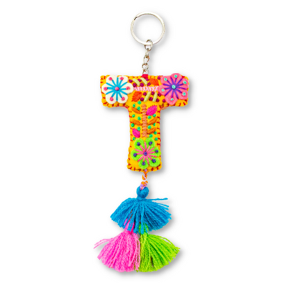 Alphabet Letter Embroidered Boho Keychain | Bag Charm - Mexico