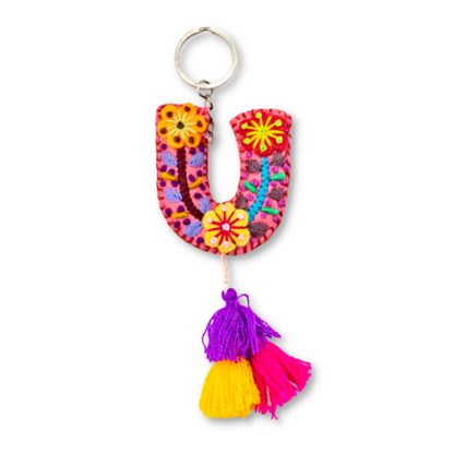 Alphabet Letter Embroidered Boho Keychain | Bag Charm - Mexico