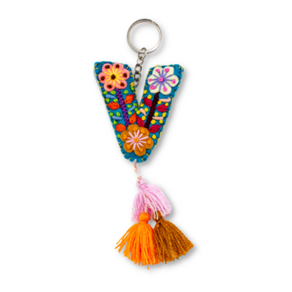 Alphabet Letter Embroidered Boho Keychain | Bag Charm - Mexico