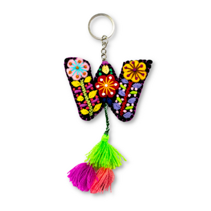 Alphabet Letter Embroidered Boho Keychain | Bag Charm - Mexico