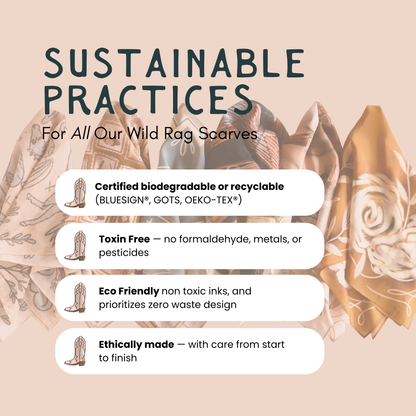 Large 100% Mulberry Silk 35x35: Lucky Wildflowers Cowgirl Western Scarf Wild Rag