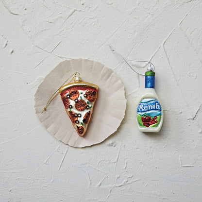 Hand-Painted Glass Pizza Slice Ornament with Glitter