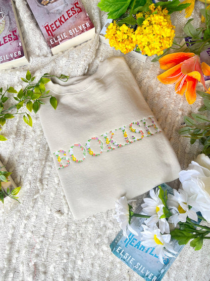 Threaded By Sabrina - Bookish Floral Spring Embroidered Sweatshirt / Book Sweashir