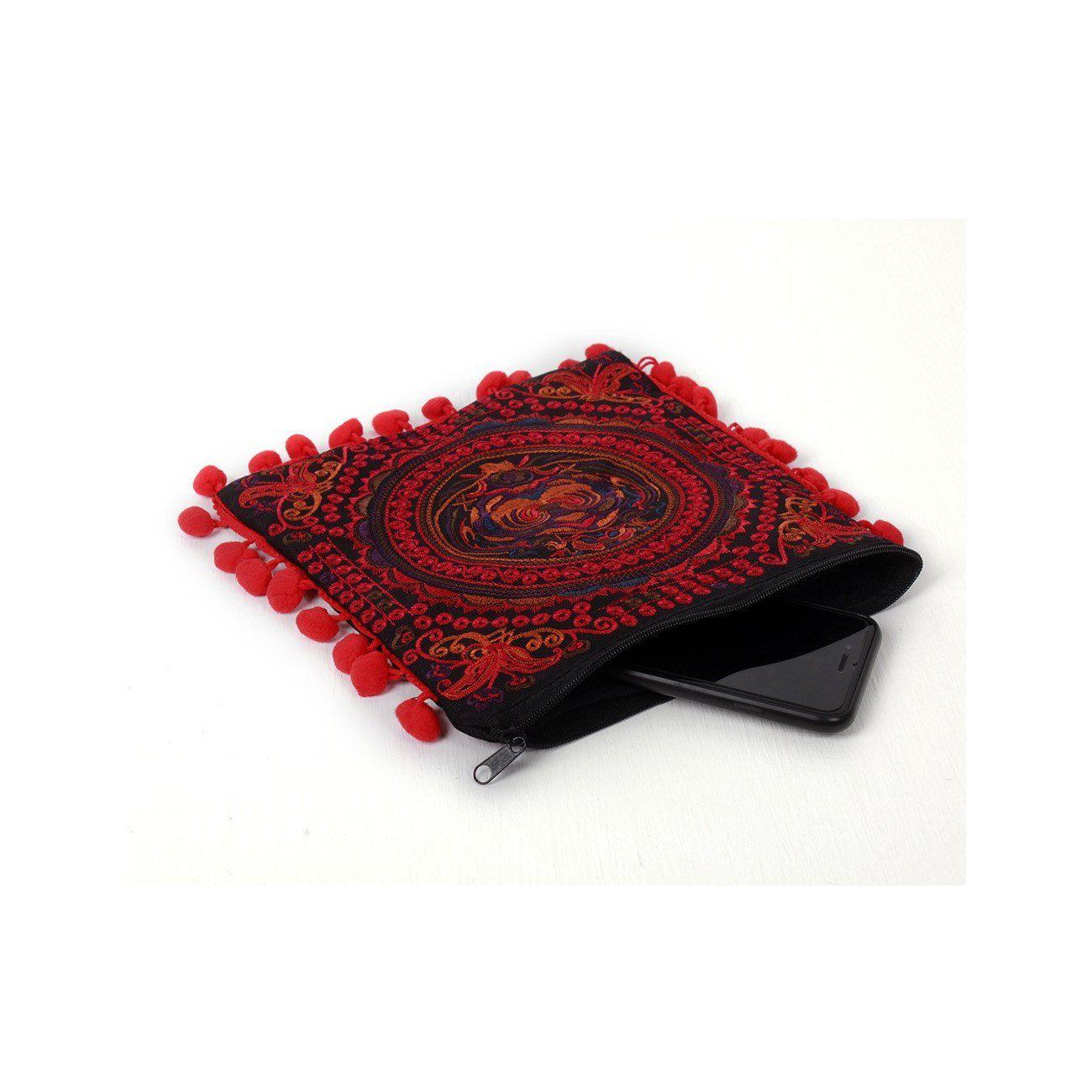 Embroidery Butterfly Clutch With Pompoms - Thailand