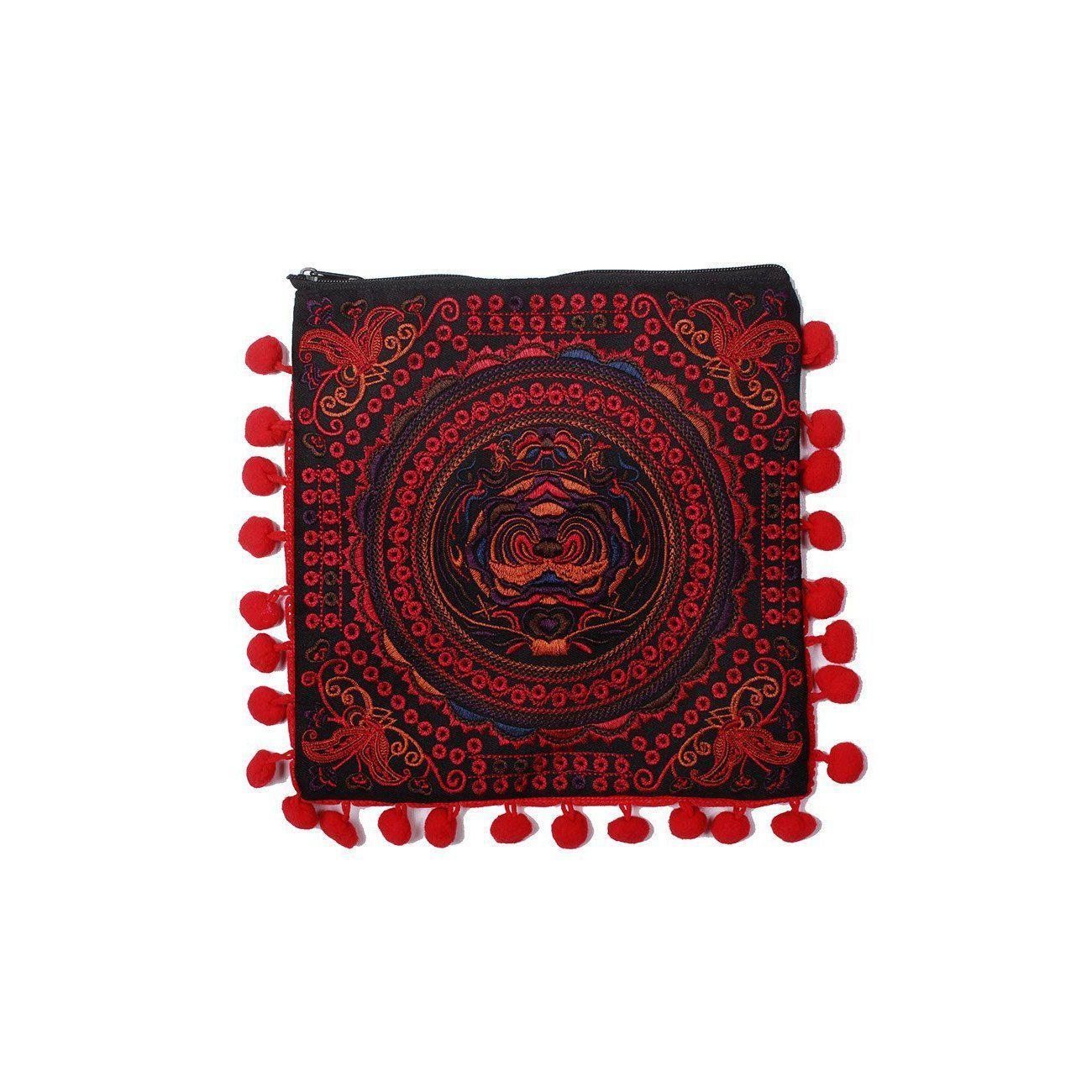 Embroidery Butterfly Clutch With Pompoms - Thailand