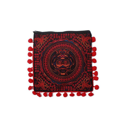 Embroidery Butterfly Clutch With Pompoms - Thailand
