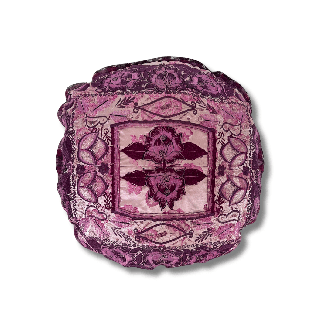 Up-cycled Moon Floral Huipil One-of-a-Kind Round Boho Pillow Cover - Guatemala