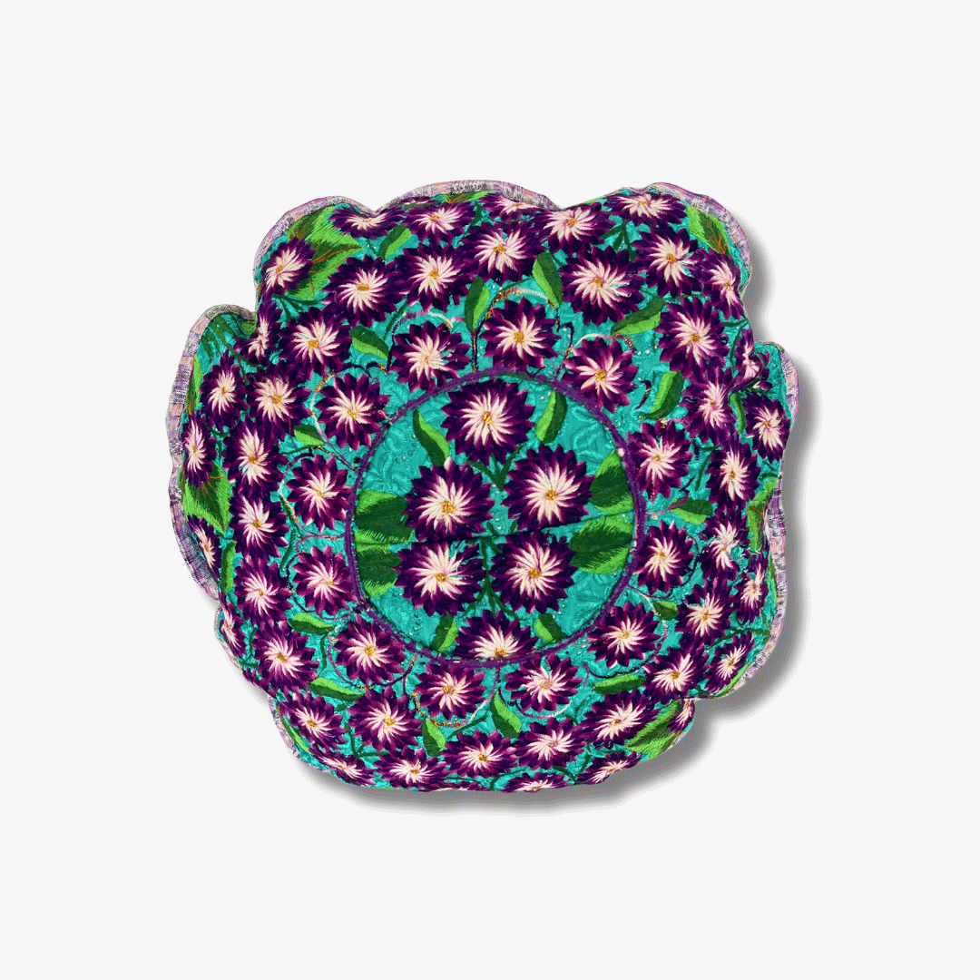 Up-cycled Moon Floral Huipil One-of-a-Kind Round Boho Pillow Cover - Guatemala