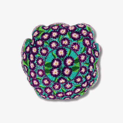 Up-cycled Moon Floral Huipil One-of-a-Kind Round Boho Pillow Cover - Guatemala