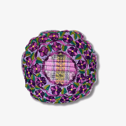 Up-cycled Moon Floral Huipil One-of-a-Kind Round Boho Pillow Cover - Guatemala